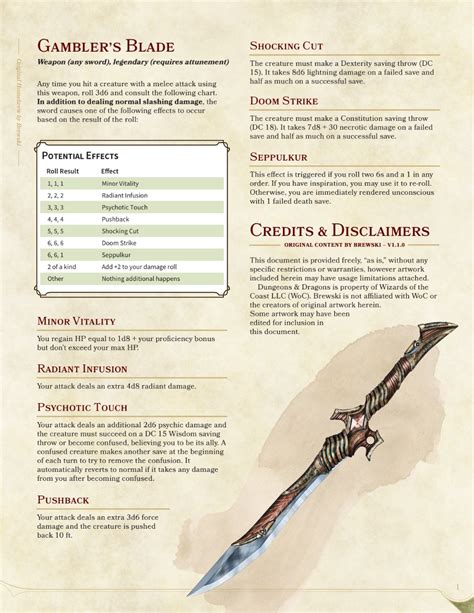 Gambler's blade 5e Whenever you roll a d20 without advantage or disadvantage, you may chose to instead flip a coin